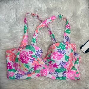Plus Size Flower Print Pinup Style Bikini Top